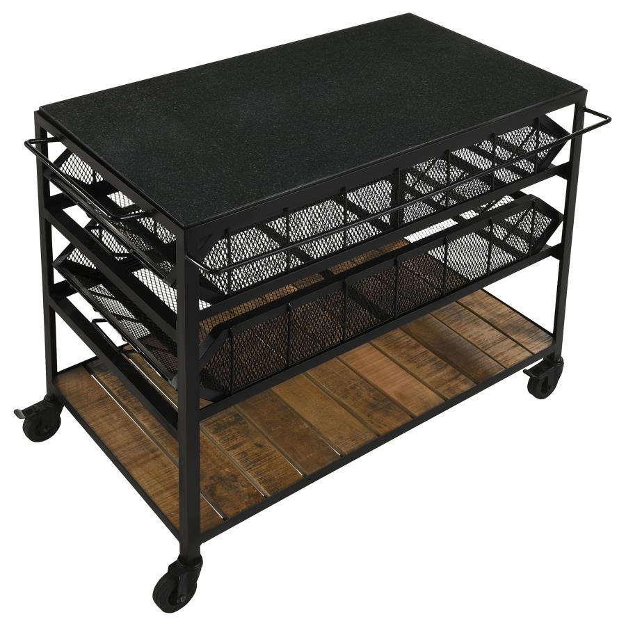 Evander - Marble Top Kitchen Cart With Removable Shelves - Black