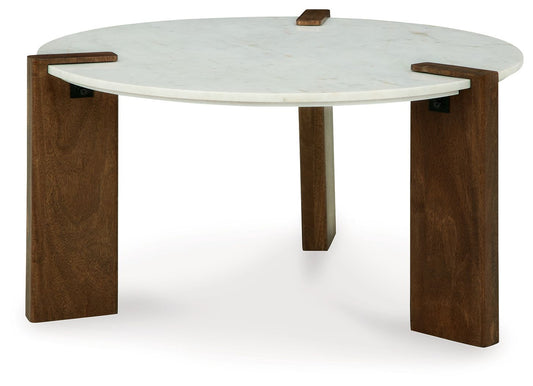 Isanti - White / Brown - Round Cocktail Table