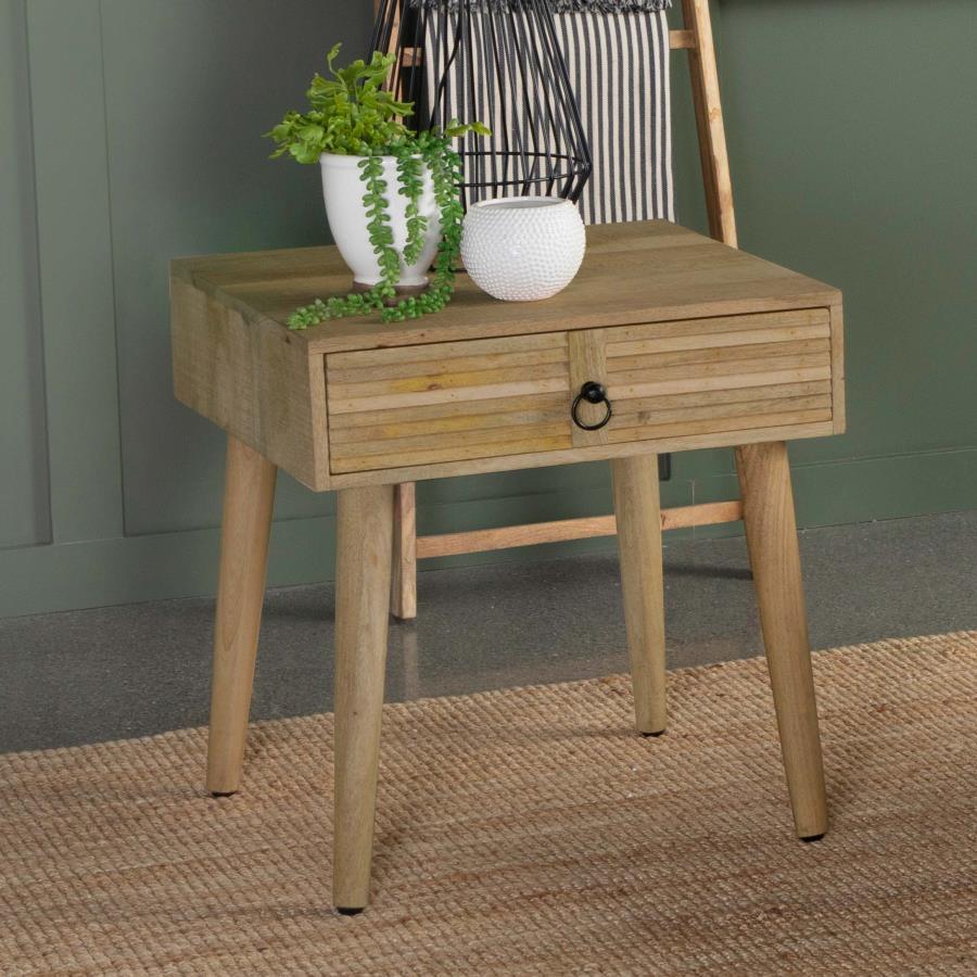 Zabel - 1-Drawer Square Mango Wood Side End Table - Natural