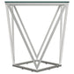 Brittania - Square Glass Top Geometric End Table - Nickel