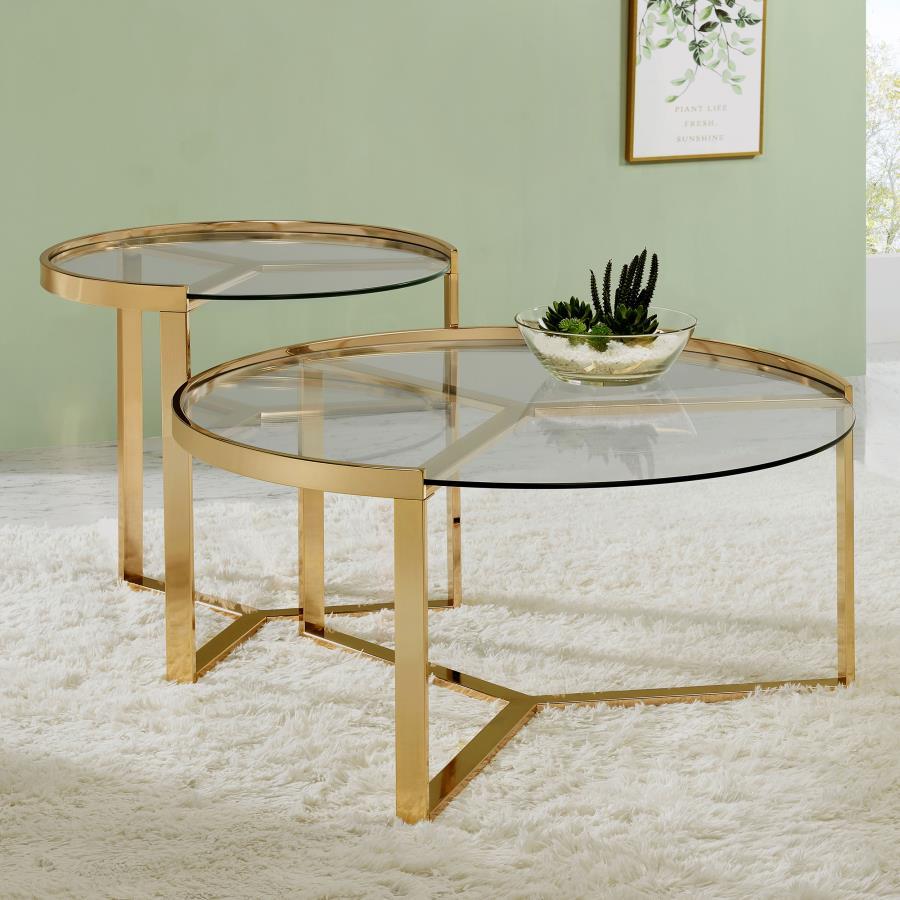 Delia - 2 Piece Round Glass Top Nesting Coffee Table