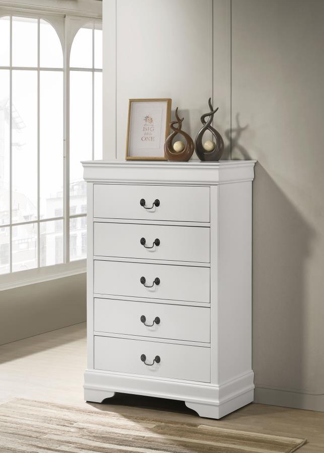 Louis Philippe - 5-Drawer Bedroom Chest - White