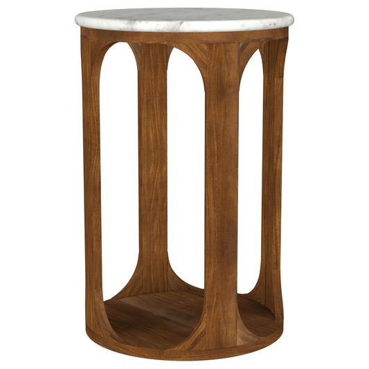 Berkeley - Round Marble Top Side Table - White And Brown