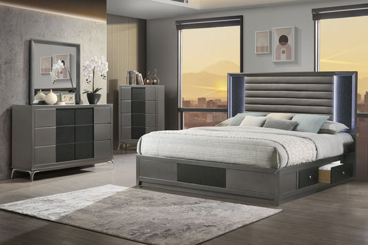 Nocturne - 6/6 Eastern King 4 Piece Bedroom Set (Bed, Dresser, Mirror, Chest) - Gray