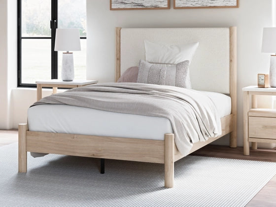 Cadmori Full Upholstered Panel Bed with Dresser and Nightstand