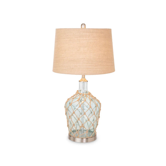 28" Bubble Glass w/ Burlap Rope Coastal Table Lamp