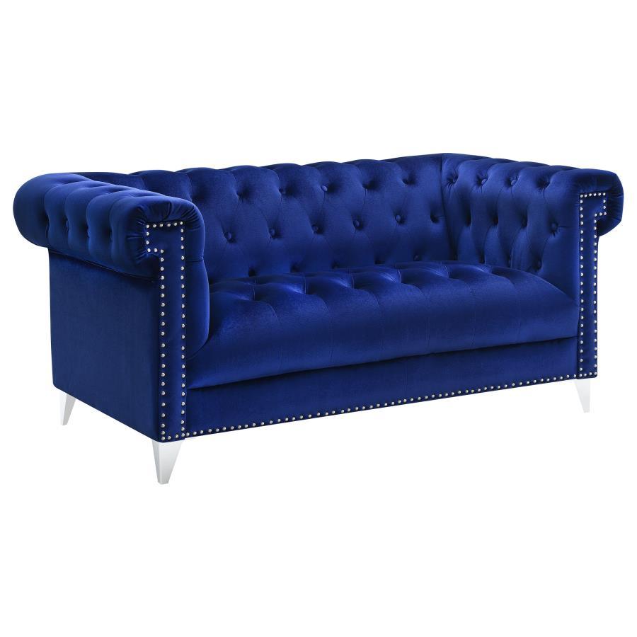 Bleker - Upholstered Tuxedo Arm Tufted Loveseat - Blue