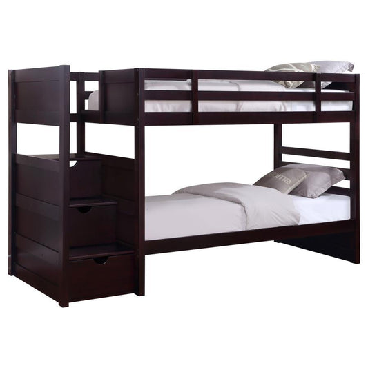 Elliott - Wood Twin Over Twin Stairway Bunk Bed - Cappuccino