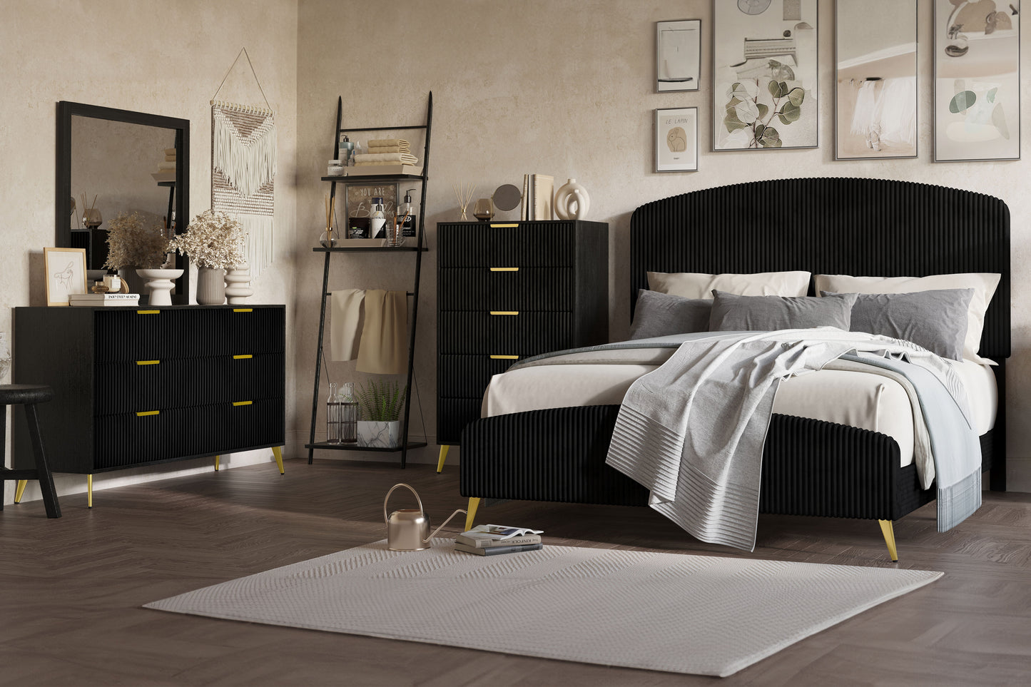 Kailani - 6/0 Western King 4 Piece Bedroom Set (Bed, Dresser, Mirror, Chest) - Black