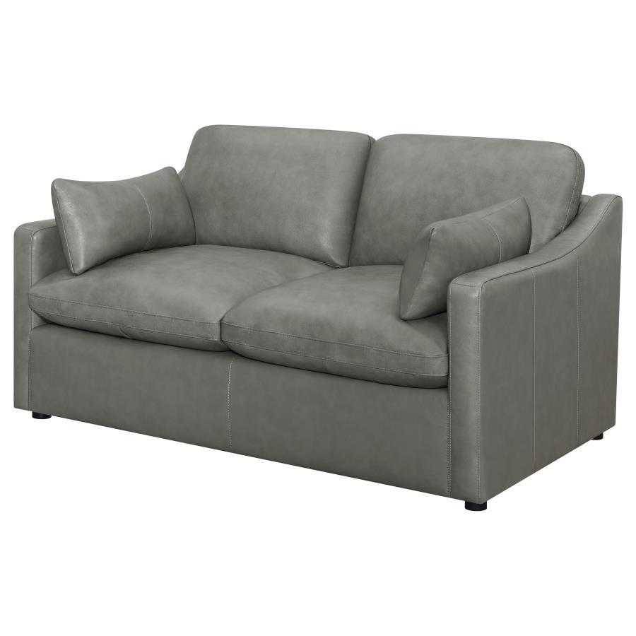 Grayson - Leather Upholstered Sloped Arm Loveseat - Gray