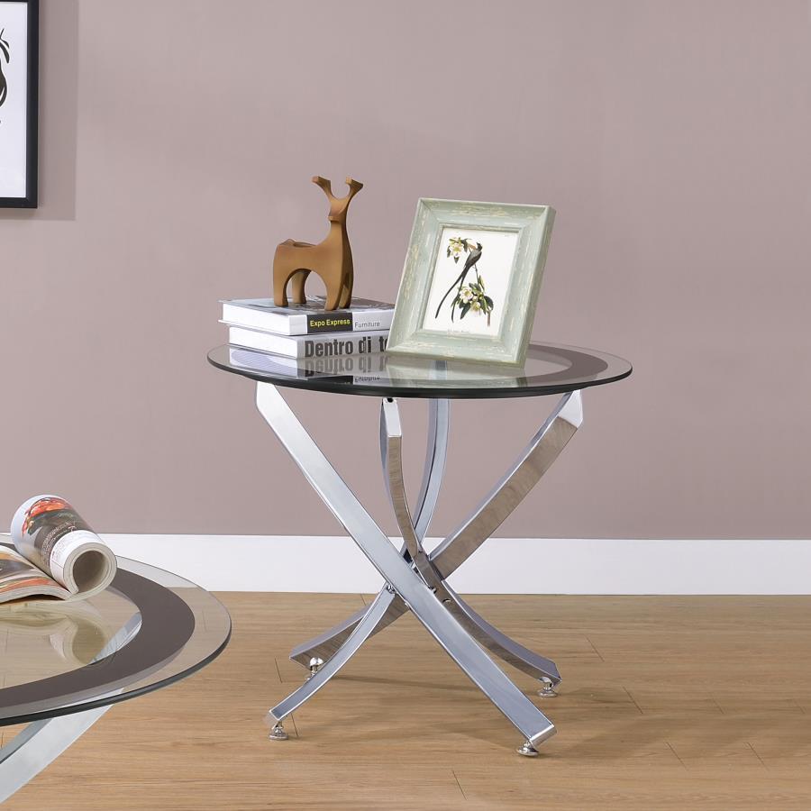 Brooke - Round Glass Top Side End Table Metal Base